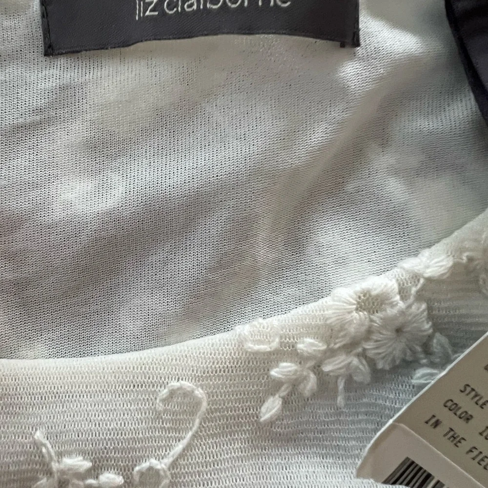Liz Claiborne XL White Lace Embroidery Semi Sheer Long Sleeve Coquette Top NWT - Picture 9 of 15